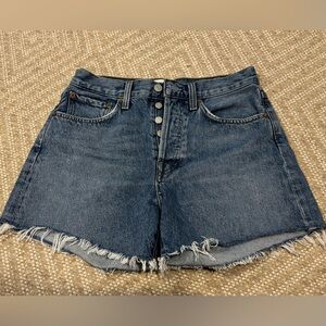 AGOLDE High-Rise Button-fly Frayed Denim Shorts